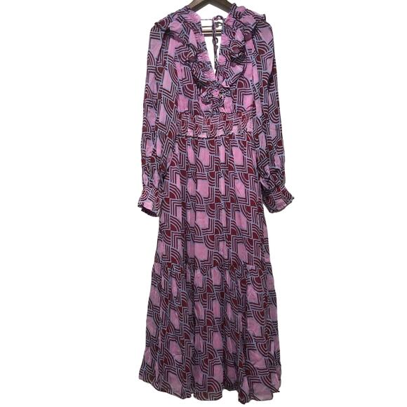 Anthropologie The Odetta Ruffled V-Neck Dress Multicolor Size L NWT - Picture 6 of 11